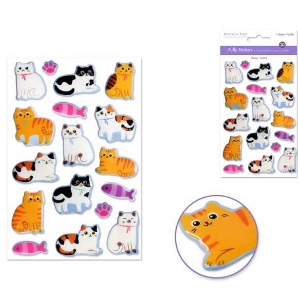 3D Glossy Puffy Cat Stickers 5.75" x 4" - Picture 1 of 4
